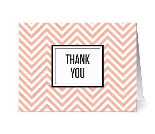 Chevron 'Thank You' Coral - 36 Thank You Note Cards - Blank Cards - Gray Envelopes Included