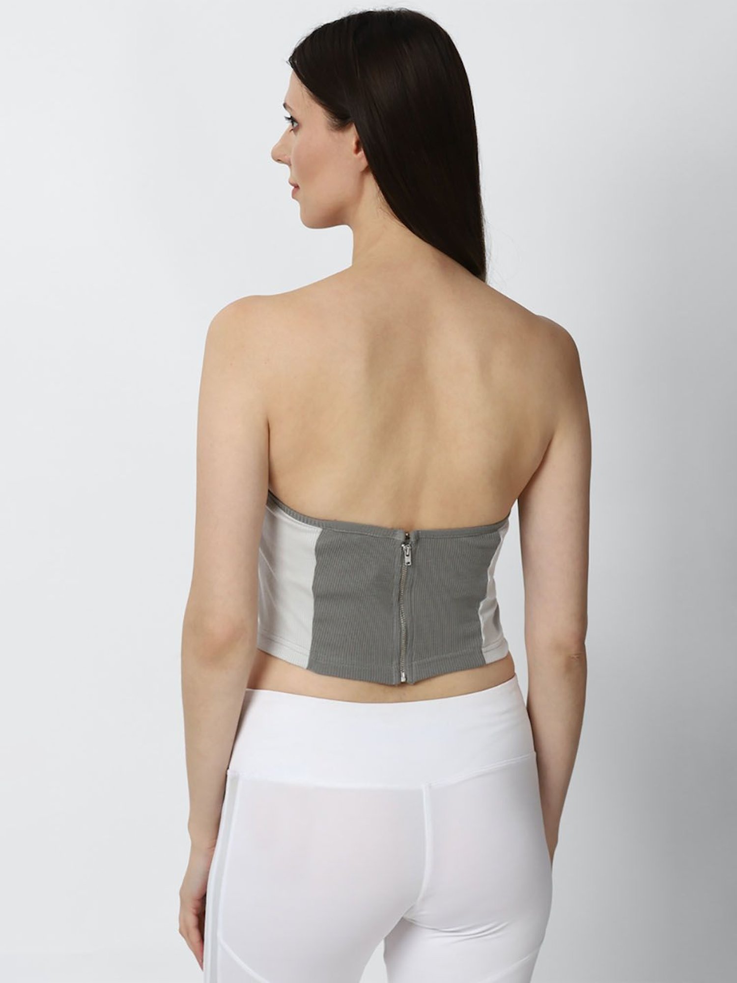 Forever 21 Grey & White Cotton Color-Block Tube Top