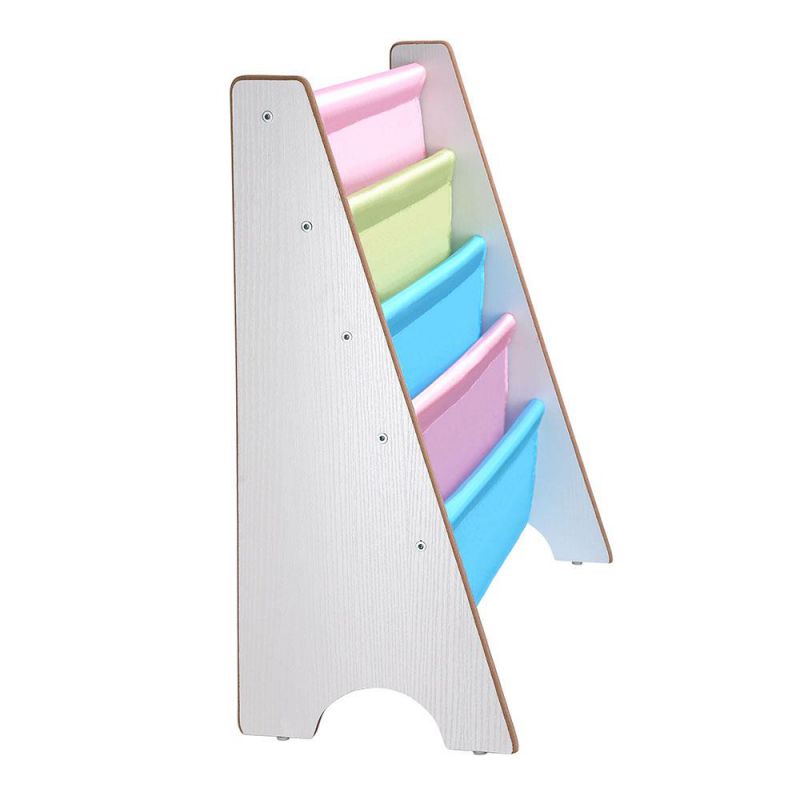 Wood Kids Book Shelf Sling Storage Rack Organizer Bookcase Display Holder White