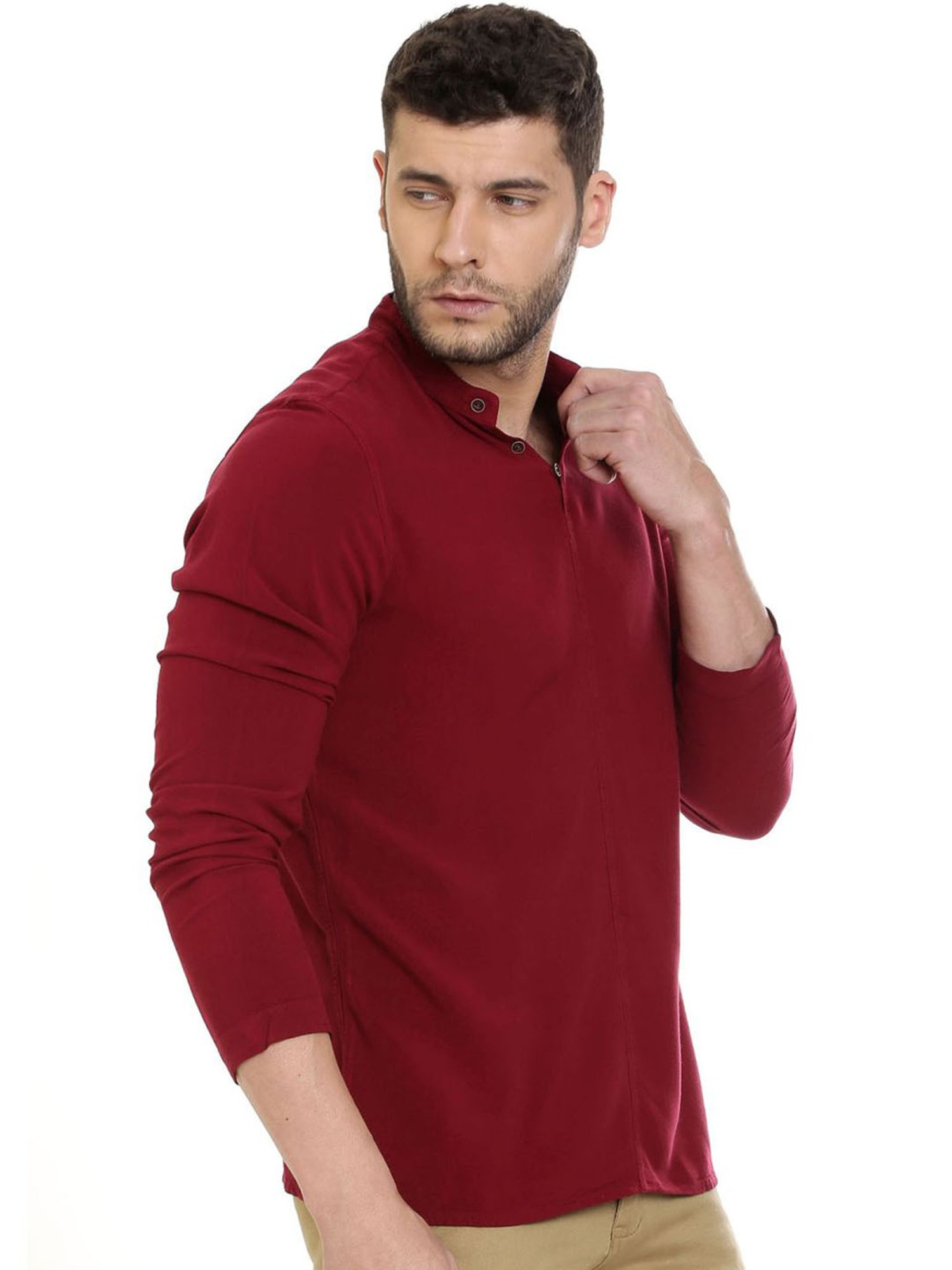 Identiti Maroon Tapered Fit Short Kurta