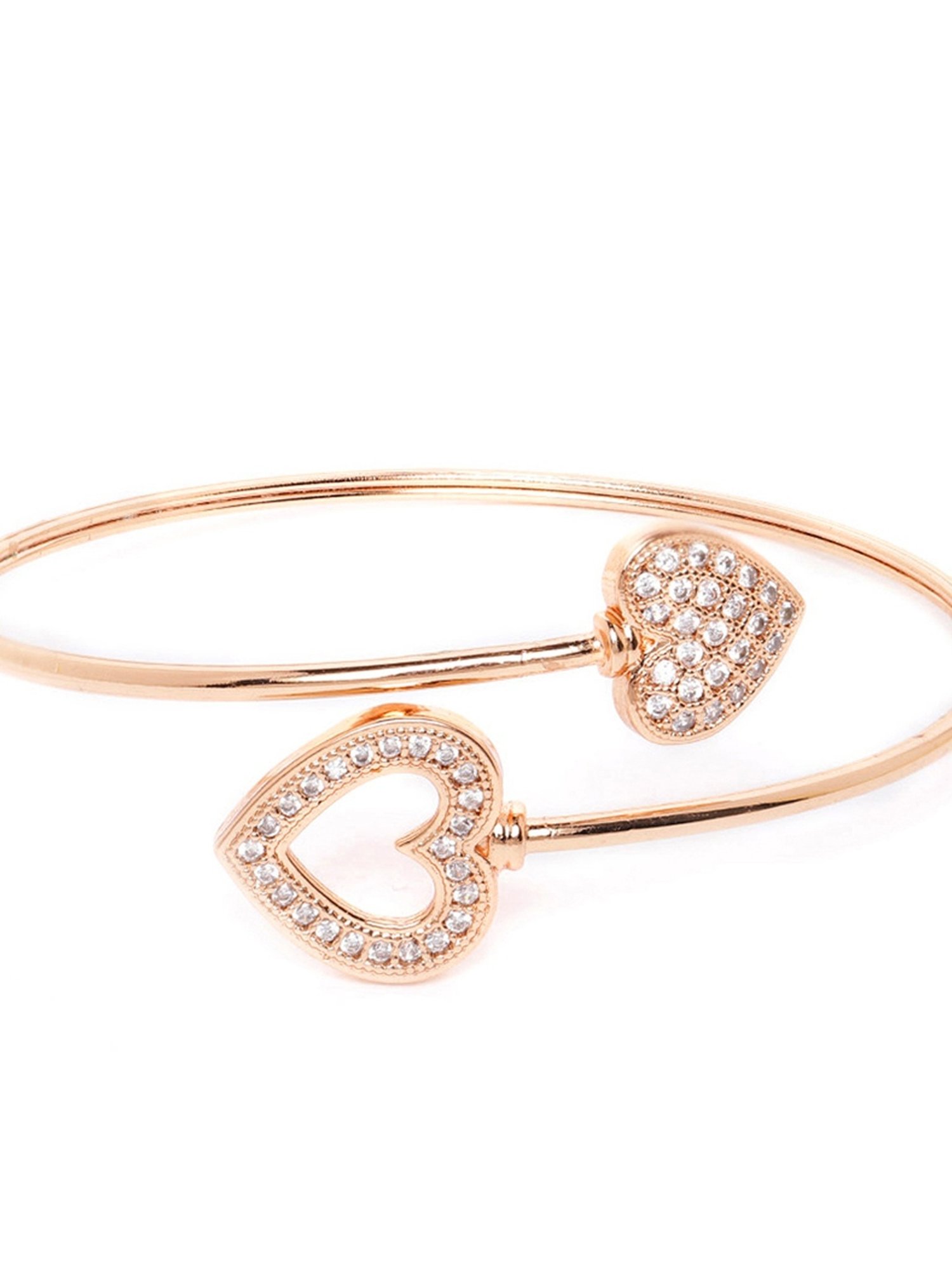 Zaveri Pearls Set of 2 Rose Gold Contemporary Cubic Zirconia Brass Kada Style Bracelet-ZPFK11105