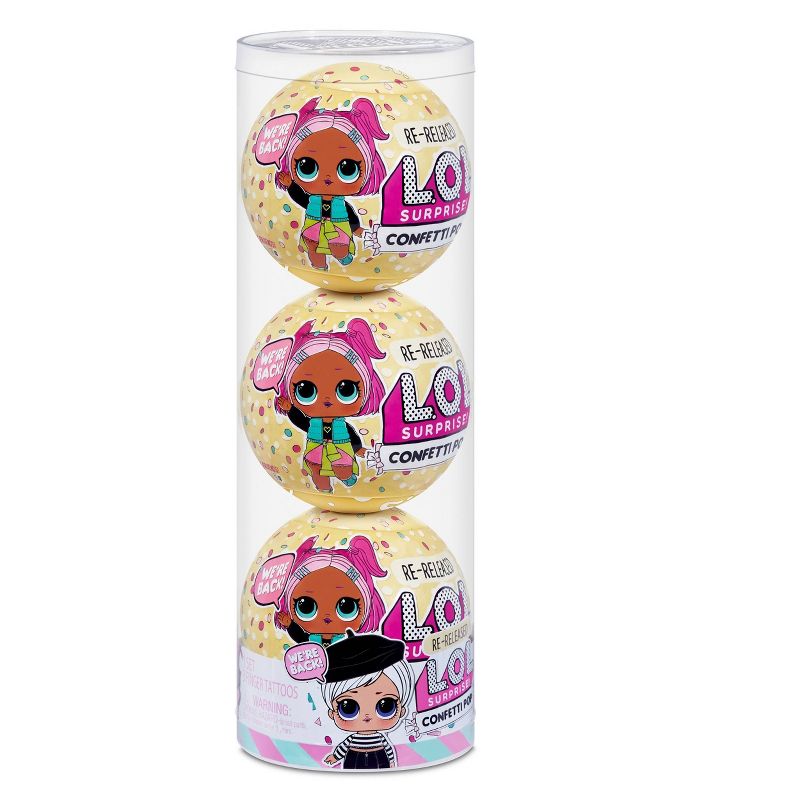 L.O.L. Surprise! Confetti Pop 3pk Beatnik Babe 3 Re-released Dolls each with 9 Surprises