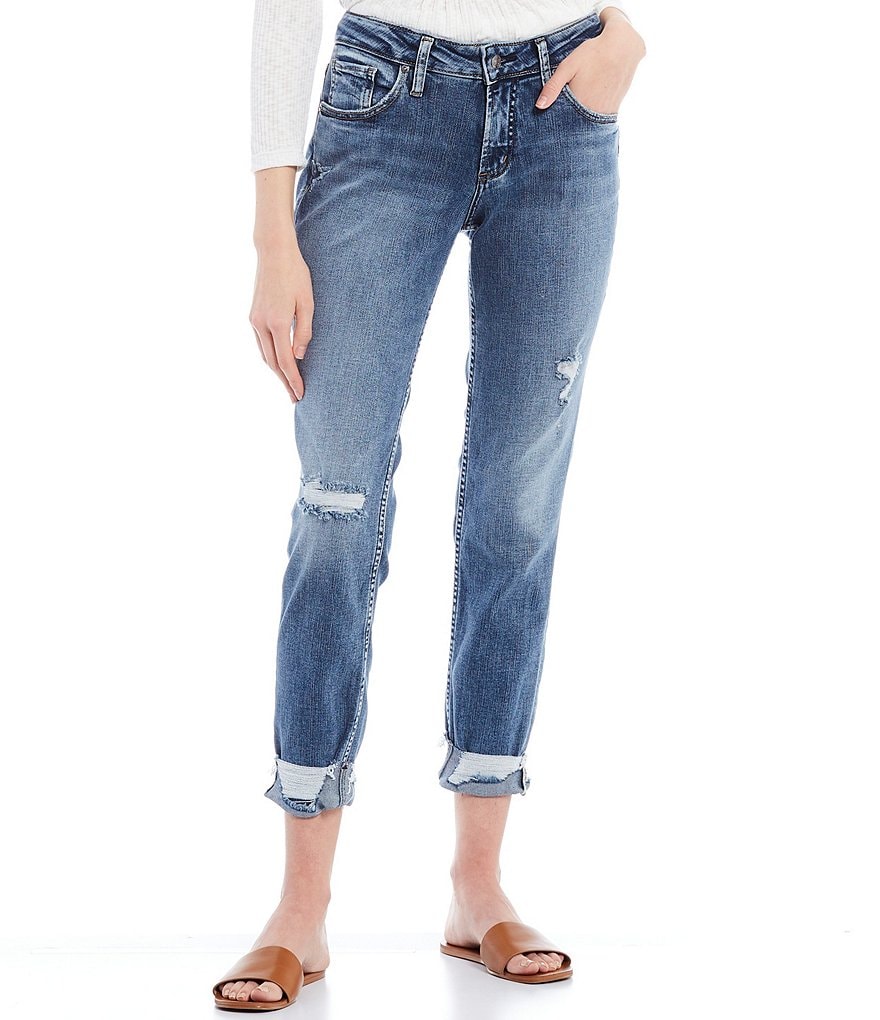 Silver Jeans Co. 27#double; Inseam Destructed Rolled Cuff Boyfriend Jeans