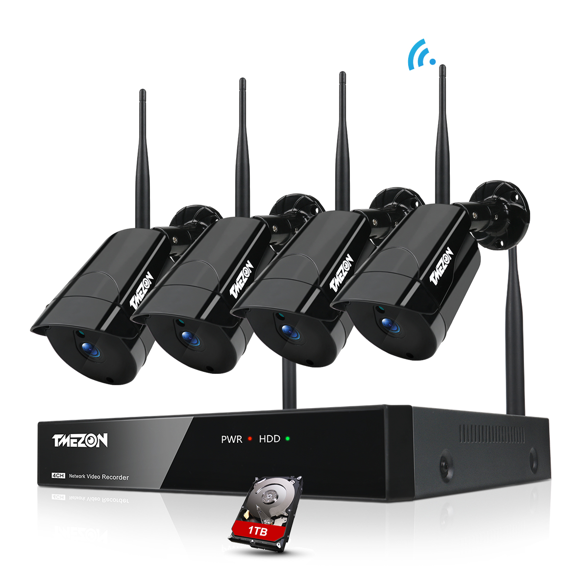 TMEZON 1080P Wireless Security Camera System, 8CH NVR 4Pcs Home Outdoor WiFi Surveillance Camera with Night Vision, Waterproof, Motion Alert, Remote Access, No Hard Disk