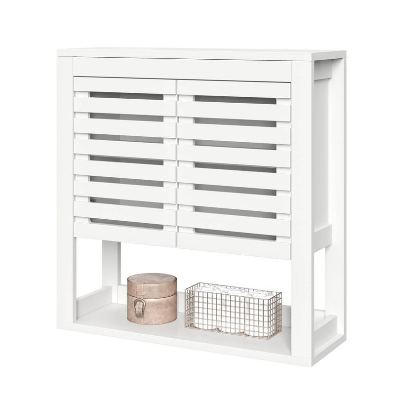 Slatted Double Door Wall Mounted Cabinet with Open Shelf White - RiverRidge Home