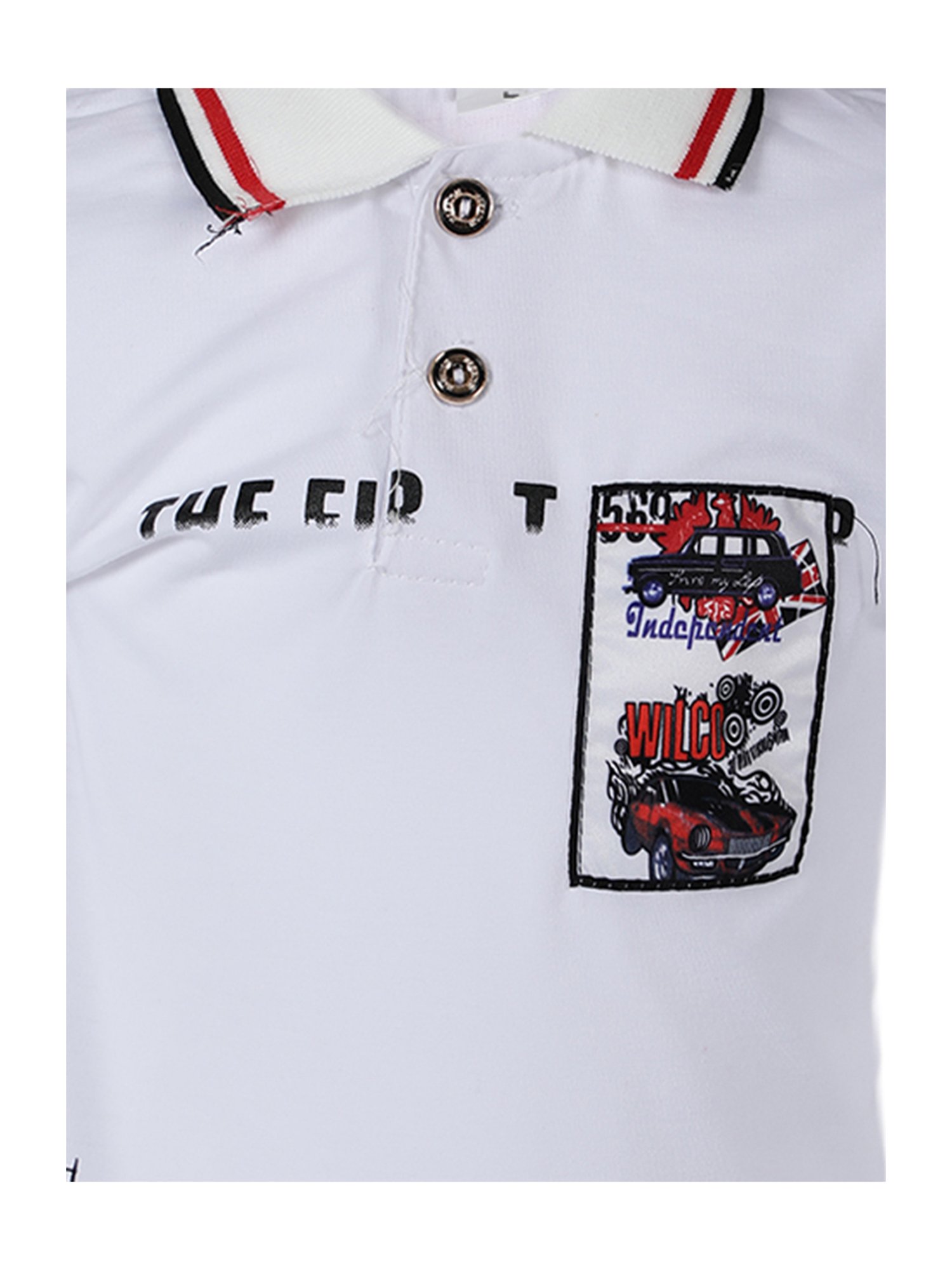 Passion Petals Boys White Cotton Printed Polo T-Shirt