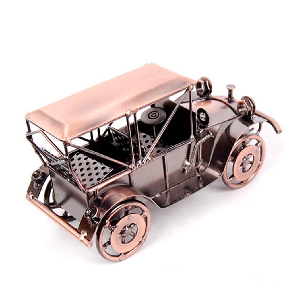Metal Antique Vintage Car Model Home Decor Ornaments Handmade Handcraft Collections Vehicle Toys (Grey)