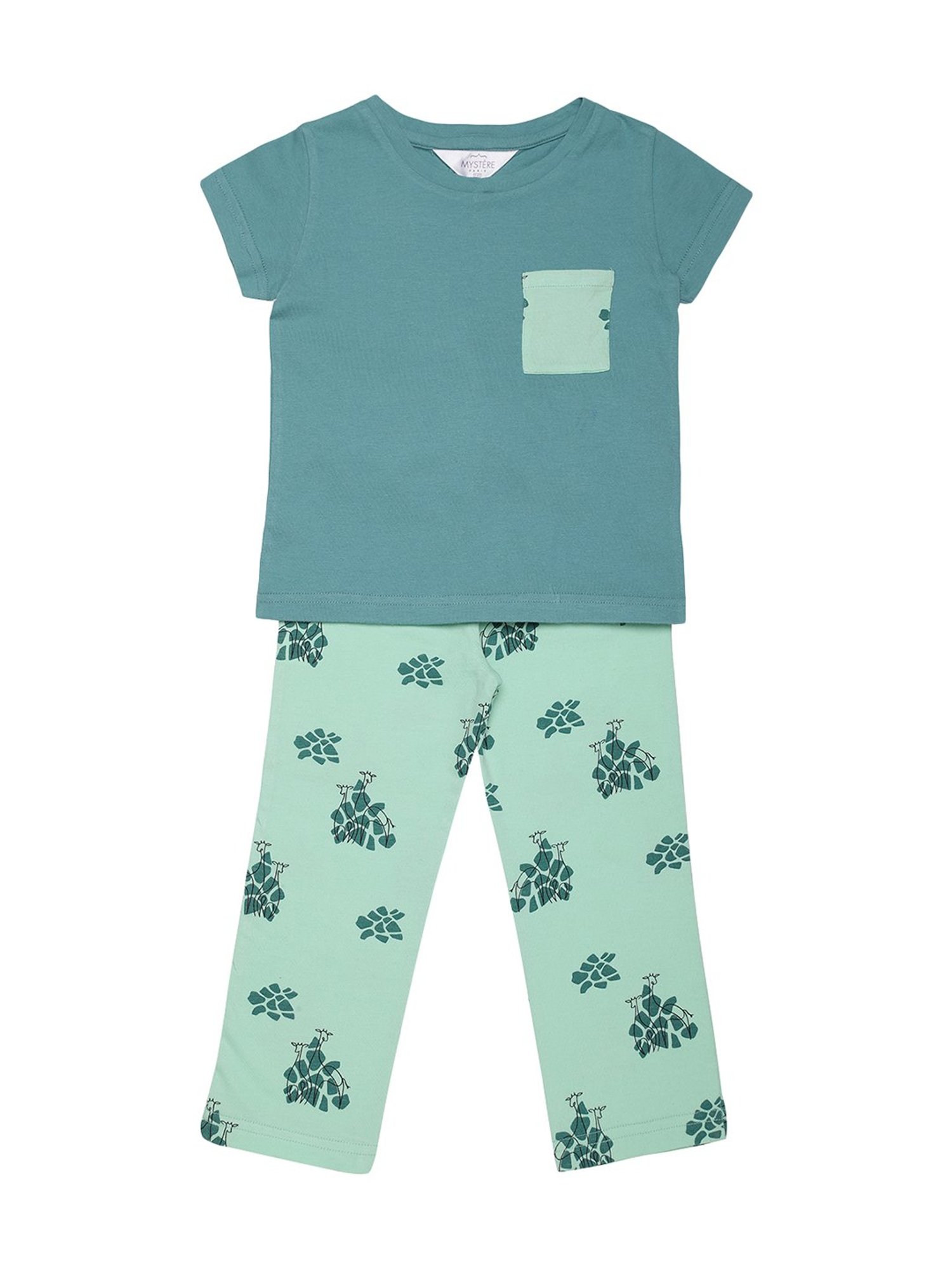 Mystere Paris Kids Green Cotton Printed Top & Pyjamas