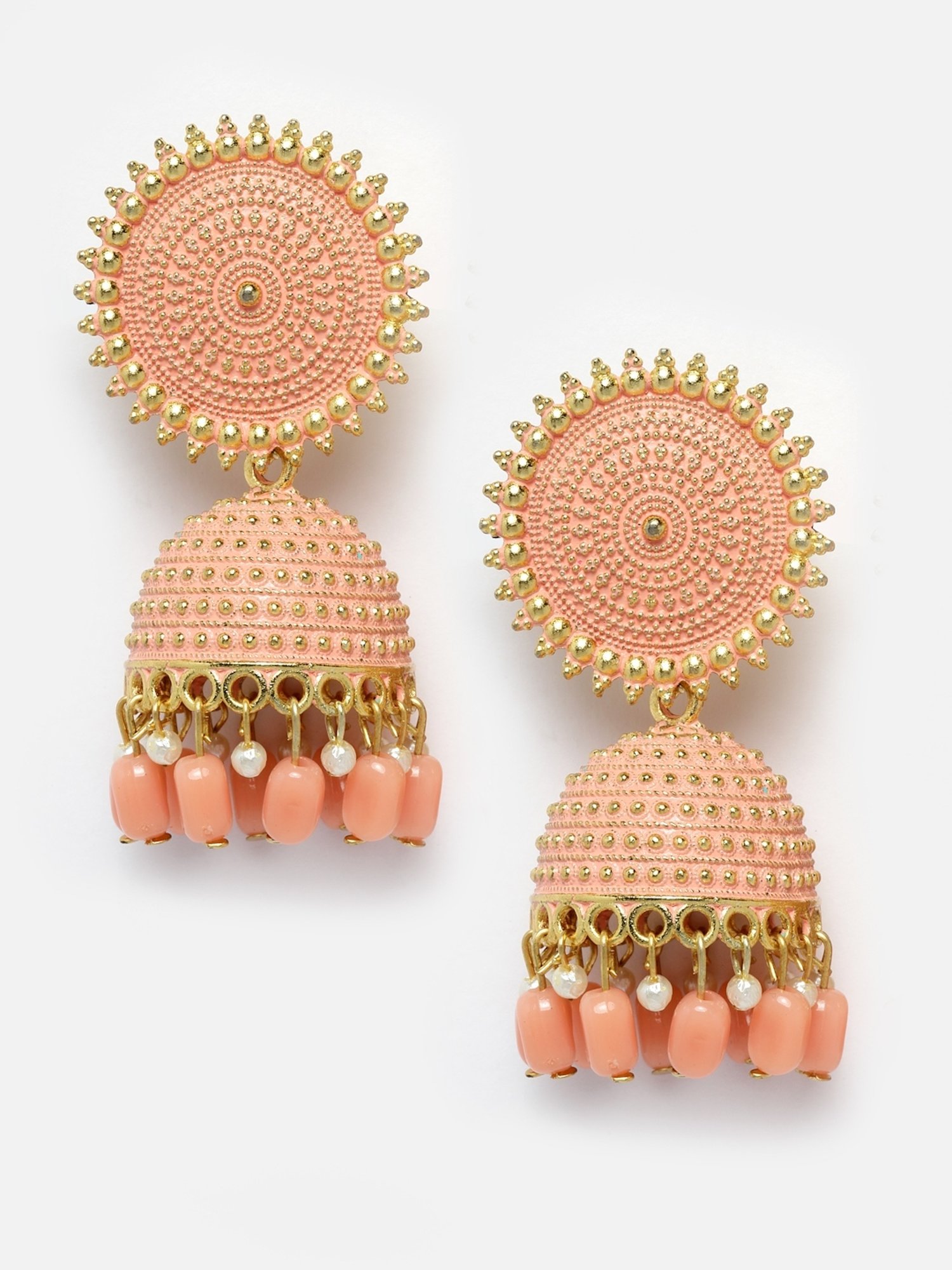 Moedbuille Handcrafted Meenakari Tasselled Floral Design Gold-Plated Antique Jhumki Earrings