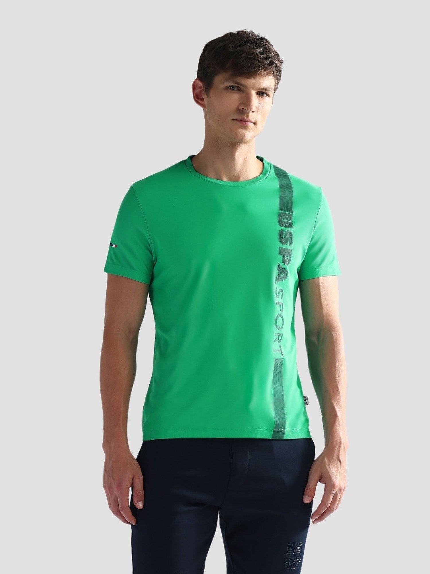 USPA Active Green Slim Fit Logo Printed Sports T-Shirt