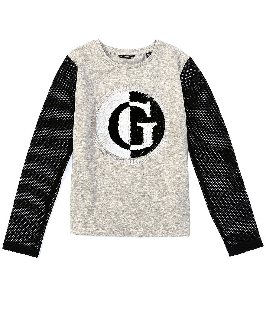 Guess Big Girls 7-16 Mesh-Sleeve Flip-Sequin Logo Tee
