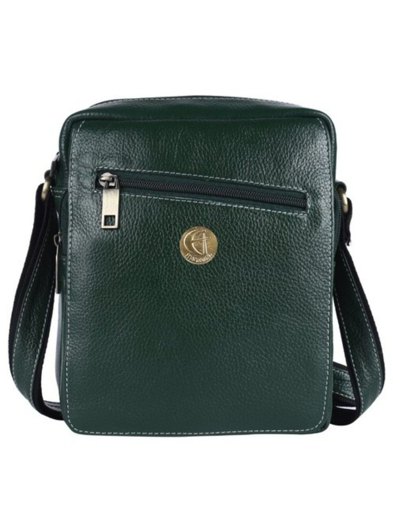 HiLEDER Green Textured Medium Leather 8 inch Cross Body Bag