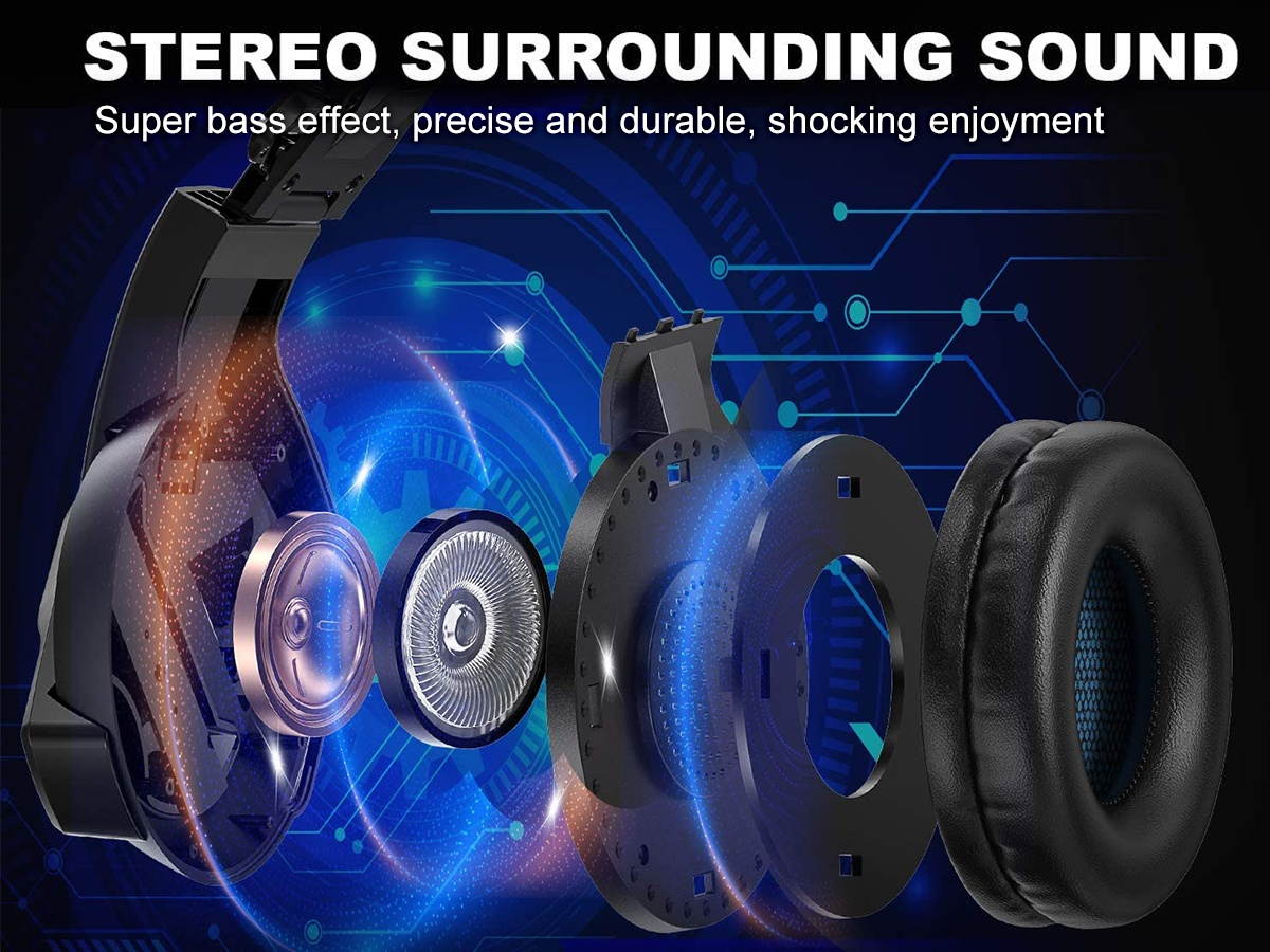 DQQ Gaming Headset for PS5, Gamer Headphones with Noise Canceling Microphone & LED Light,Stereo Game Sound Compatible with PSP/PS4/Laptop/PC/IOS/ANDROID