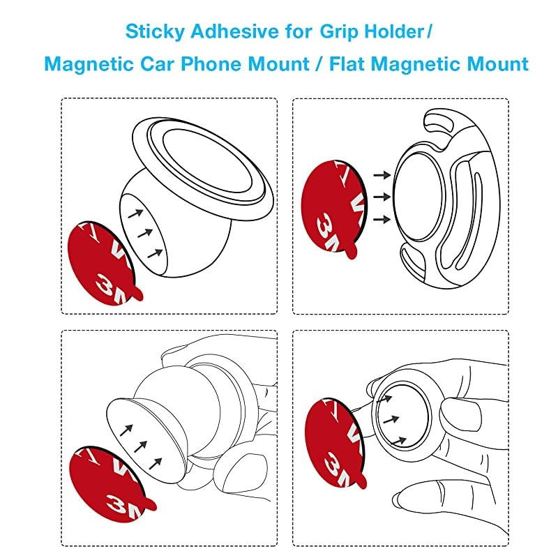 10 Pack 3M Sticky Adhesive Replacement Compatible with Socket Mount Base,  VHB Sticker Pads for Car Magnetic Phone Holder and 2pcs 1.38 Inches Double Sided Tape for Collapsible Grip & Stand