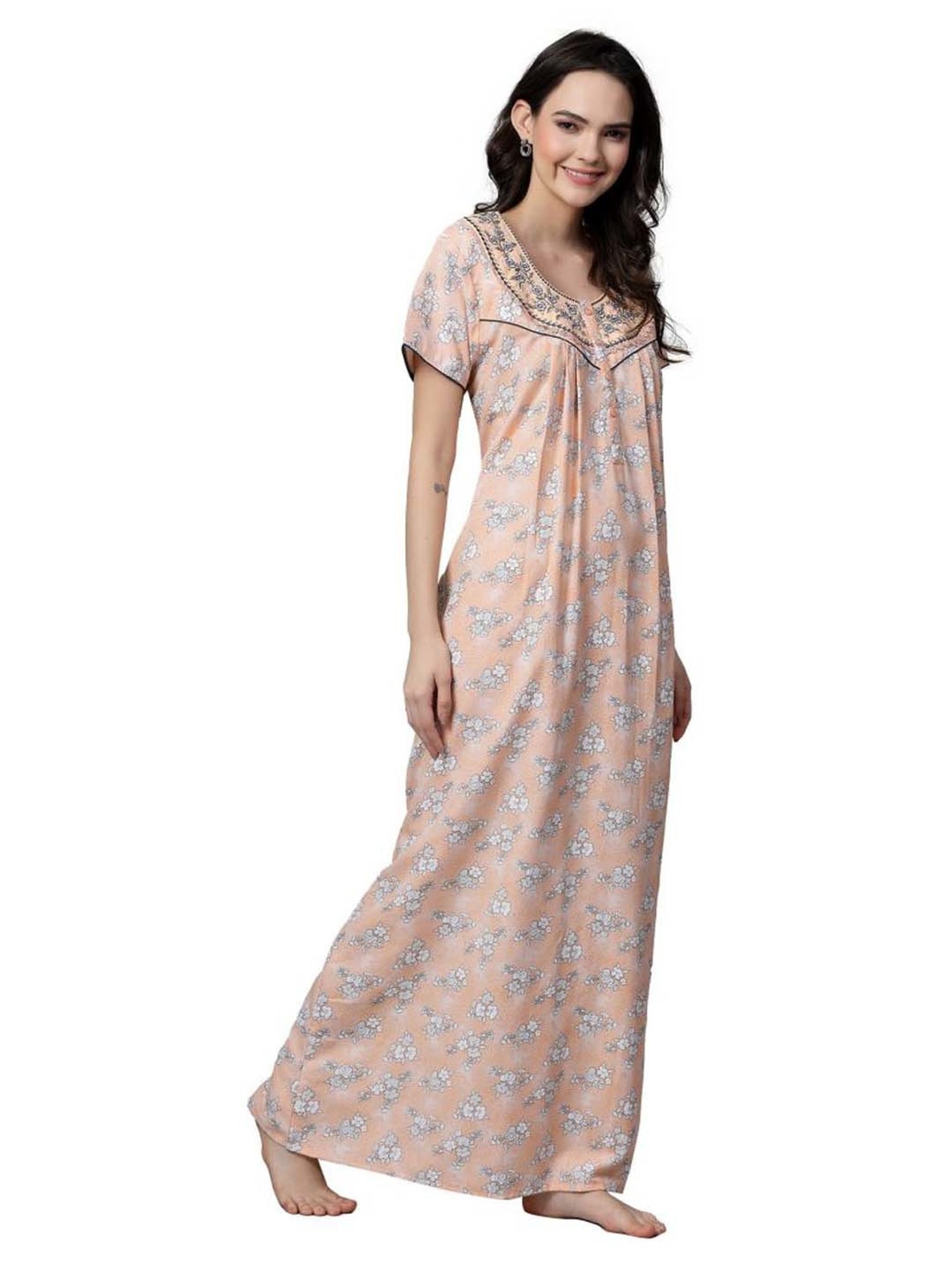 Sweet Dreams Peach Embroidered Nighty