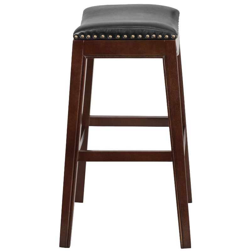 Flash Furniture 30'' High Backless Cappuccino Wood Barstool with Black LeatherSoft Saddle Seat
