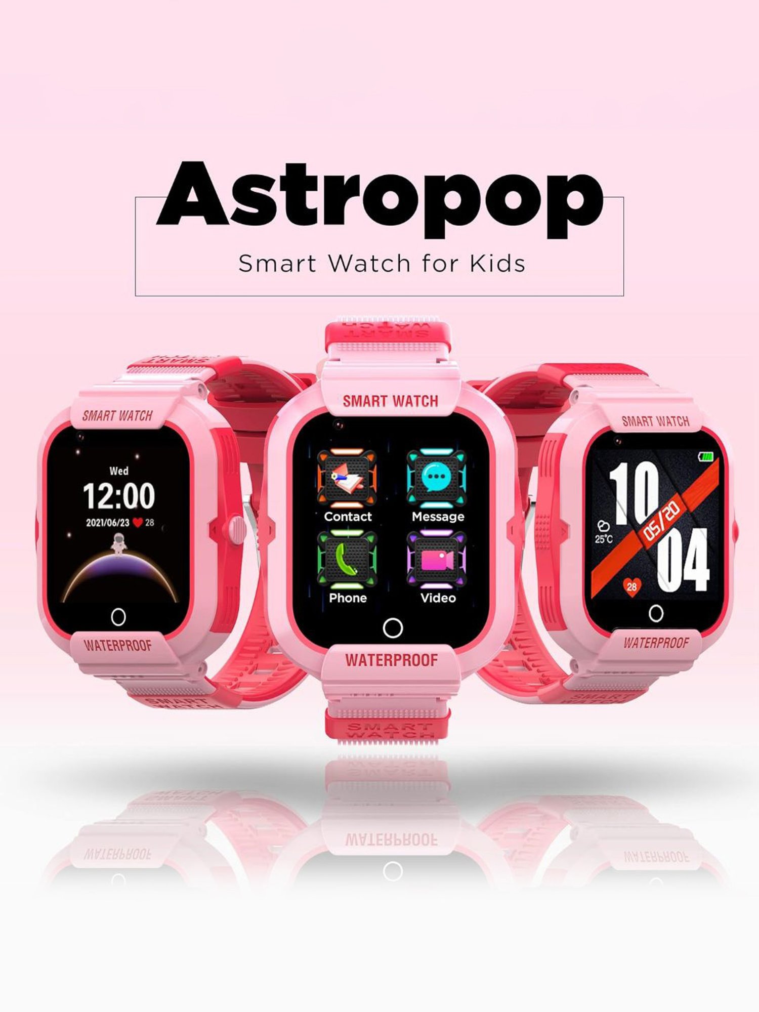 Turet Smartwatch for Kids with HD Display, Camera, SOS Button, Phone & Video Calling (Pink)