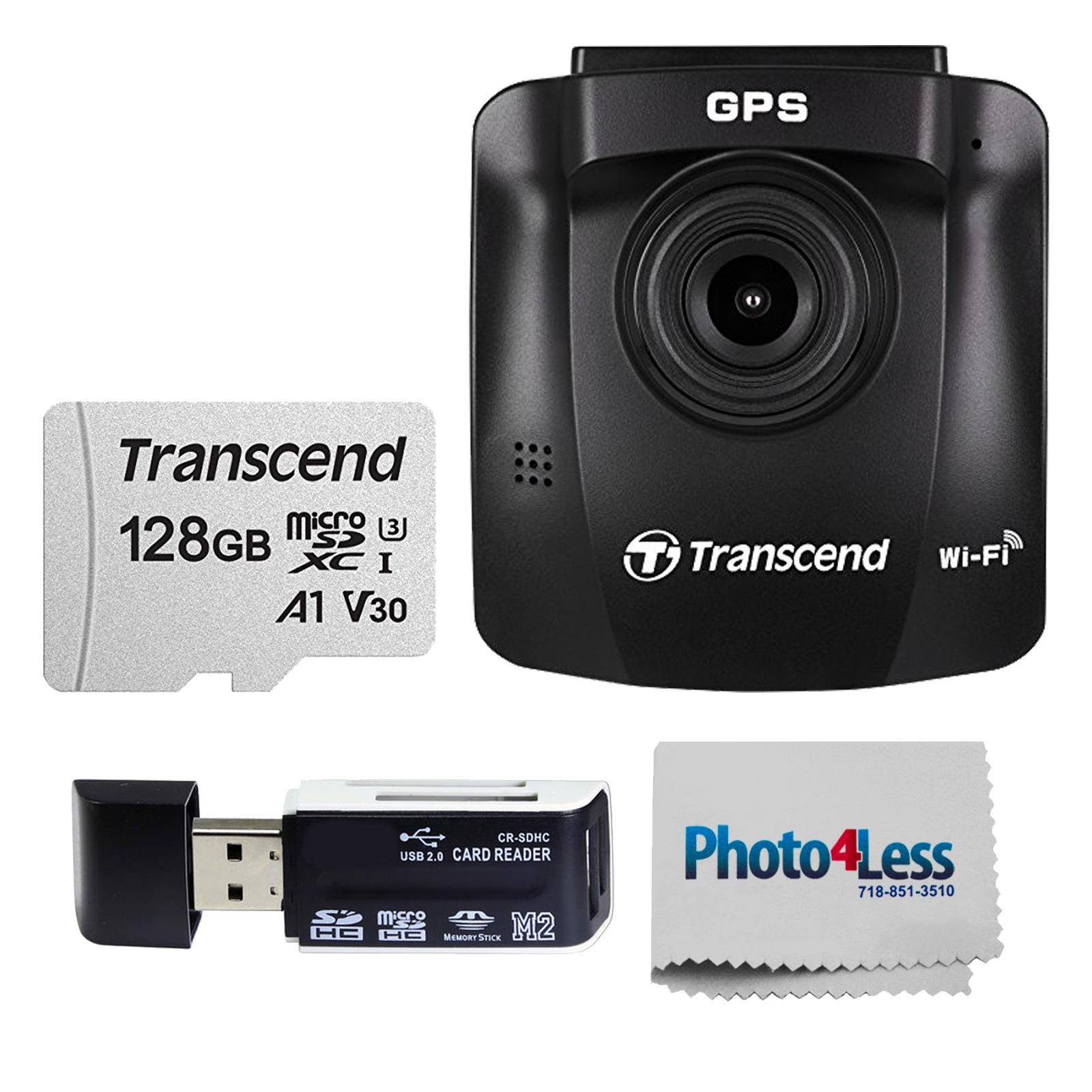 Transcend DrivePro 230 1080p Dash Camera with 32GB microSD Card + Transcend 128GB microSDXC Memory Card with SD Adapter + Hi-Speed SD USB Card Reader