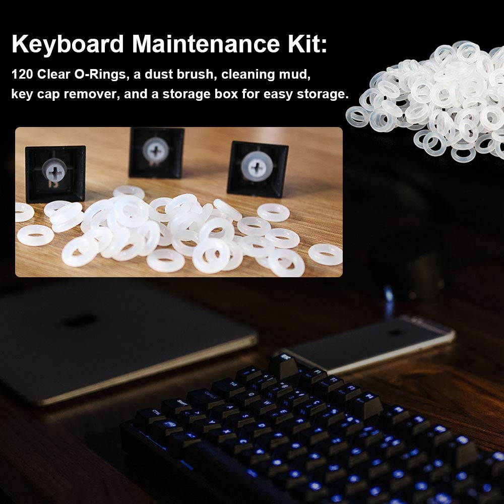 120Pcs Rubber O-Ring Mechanical Keyboard Ultra-Quiet Switch Sound Dampeners, Key Cap Remover, Cleaning Brush, Cleaning Mud, Cherry MX Switch Keyboard and Mechanical Keyboard Keys