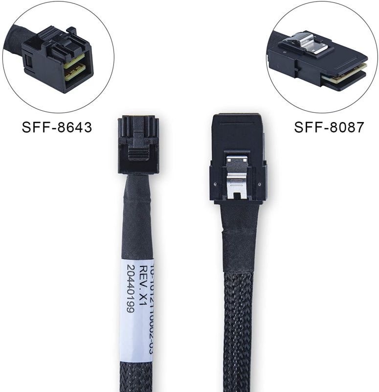 6G Internal Mini SAS HD SFF-8643 to Mini SAS SFF-8087 Cable,SAS2.1 RoHS 100 Ohms 0.8-m(2.6ft), 2 Pack