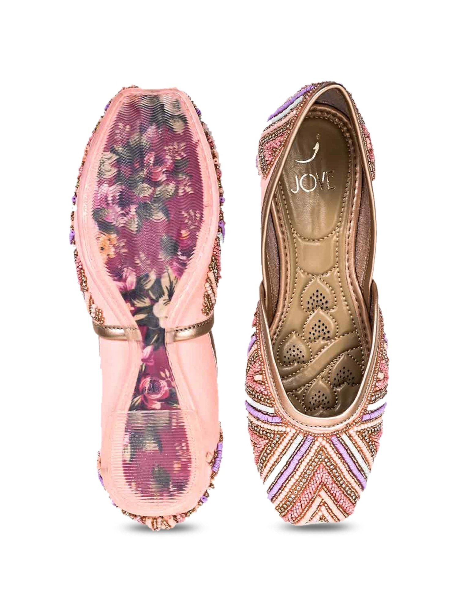 Jove Women's Pink Ethnic Juttis