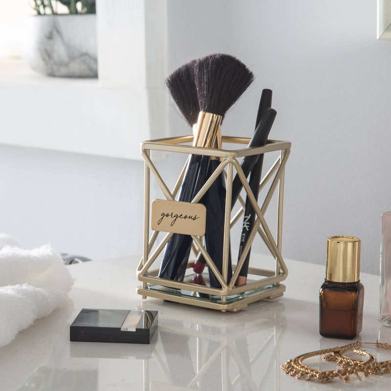 Cosmetic Brush/Pencil Holder Satin Gold - Home Details