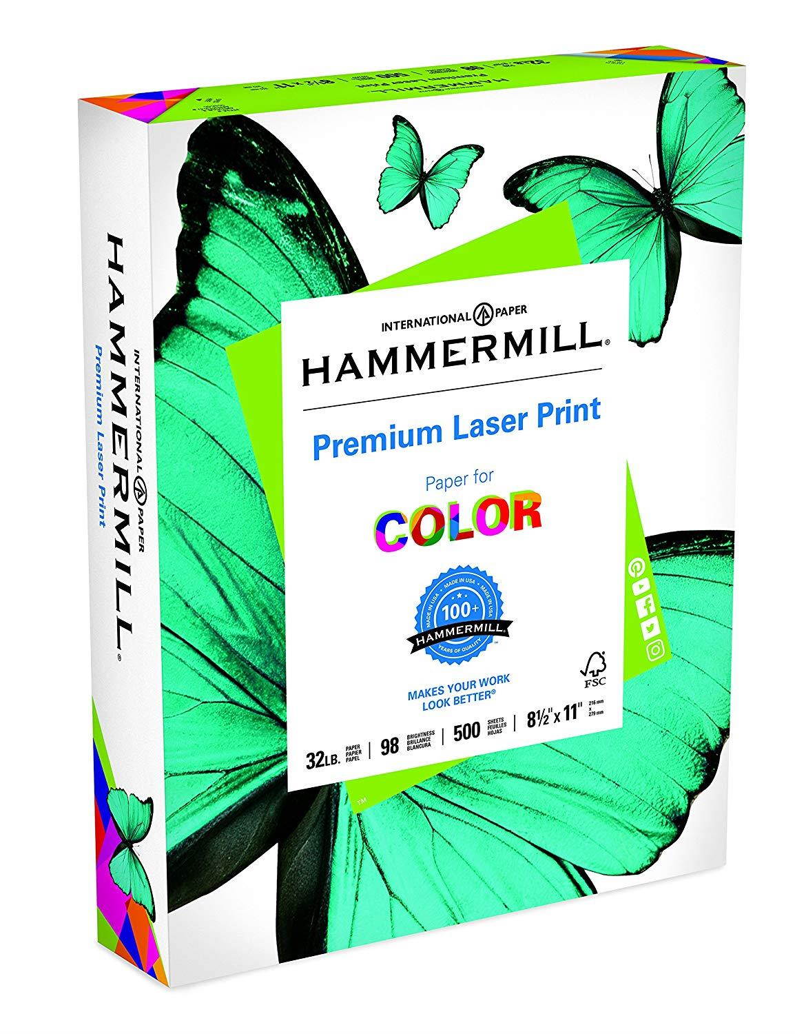 Hammermill Paper, Premium Laser Print Paper, 8.5 x 11 Paper, Letter Size, 32lb Paper, 98 Bright, 1 Ream / 500 Sheets (104646R) Acid Free Paper