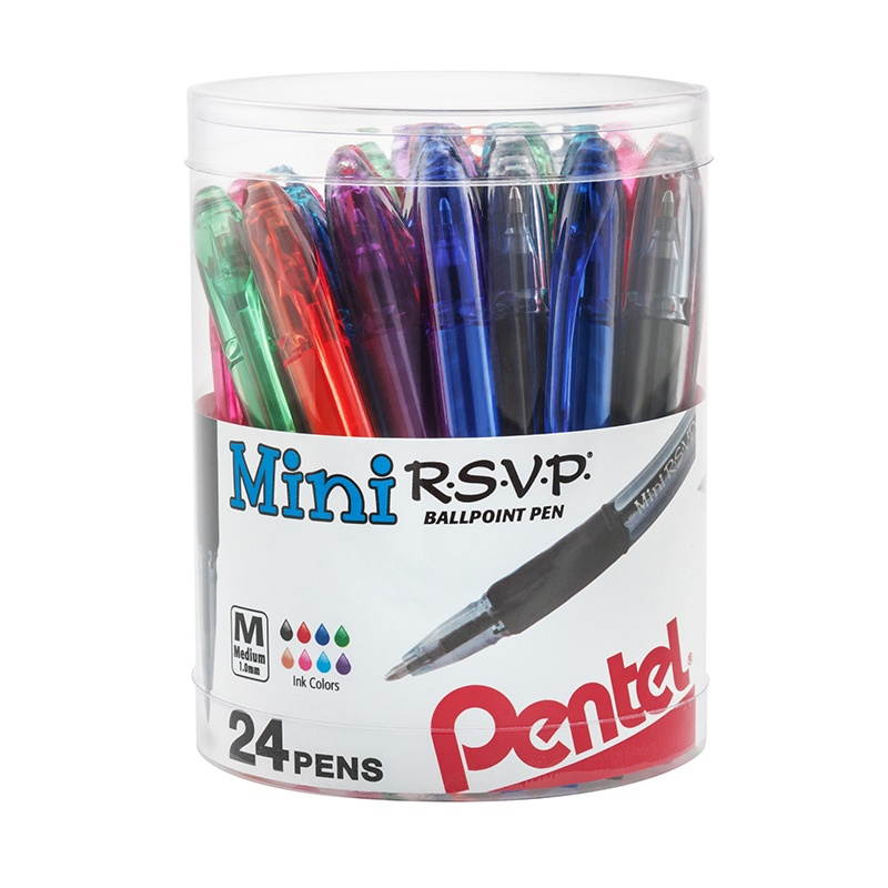 Pentel BK91MN24M R.S.V.P. Mini Ballpoint Pen, 1 Mm, Assorted Ink, 24/Pack
