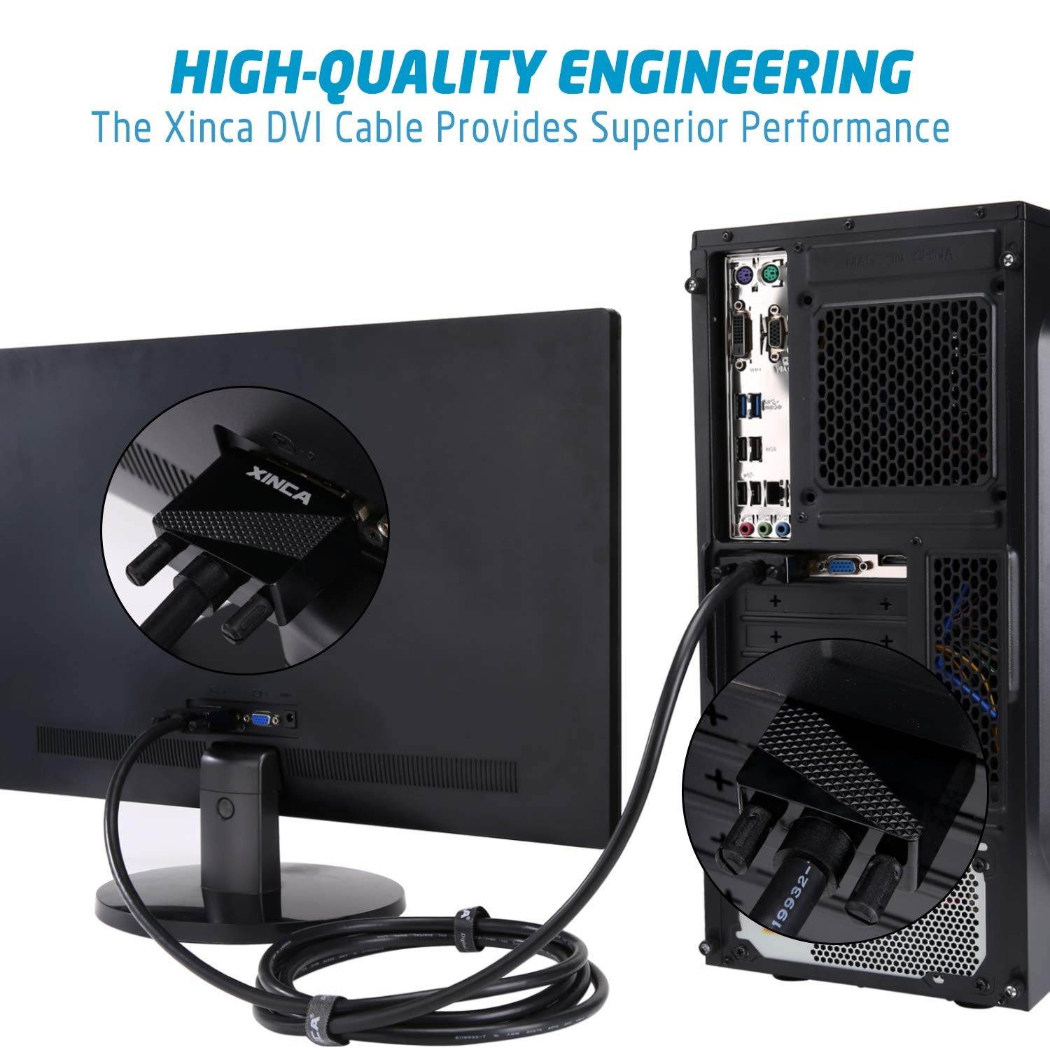 DVI to DVI Dual Link Cable High Resolution Digital Video Connection with Ferrite Core & Double Shielding DVI-D 24+1 pin 6 feet (1.8 Meter)-XINCA