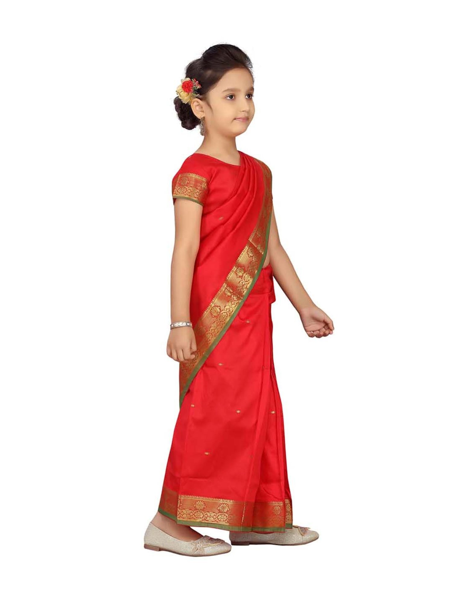 LilPicks Kids Green & White Regular Fit Saree