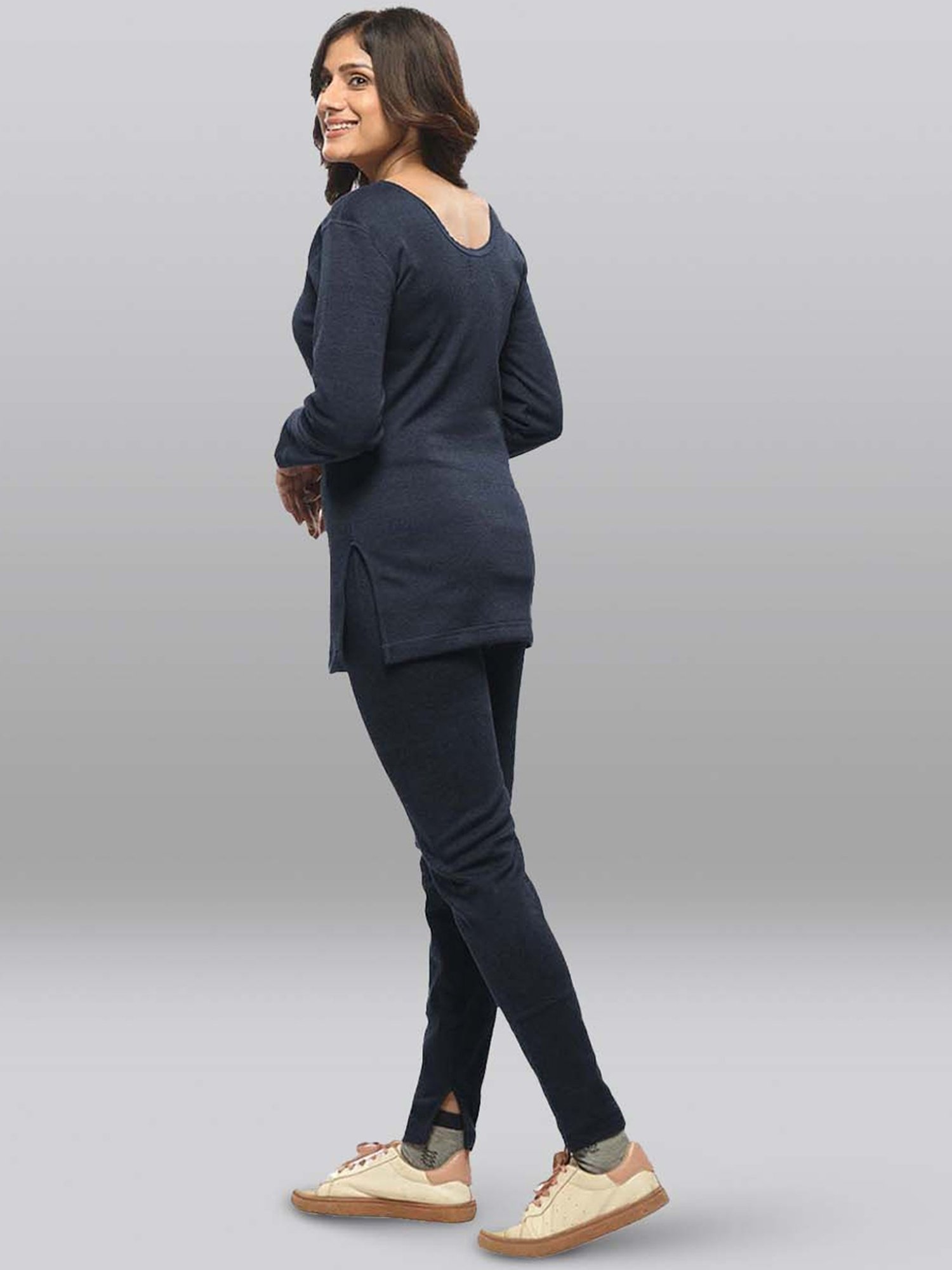 LUX Inferno Black & Blue Plain Long Top Leggings Set - Pack Of 2