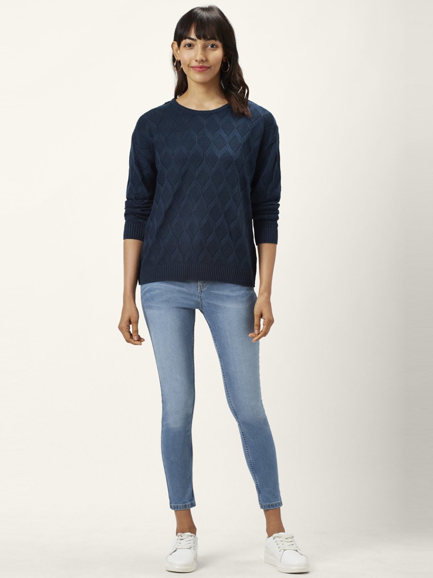 Honey by Pantaloons Blue Self Pattern Sweater