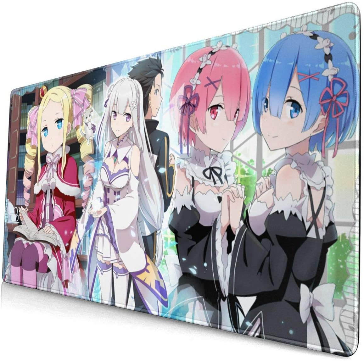 Re Zero Anime Mouse Pad Gaming Mouse Pads Non-Slip Rubber Base Mouse Pad Desk Accessories Keyboard Pad Large Size (29.5x15.8 in / 75x40cm) for Work Gaming Office Home
