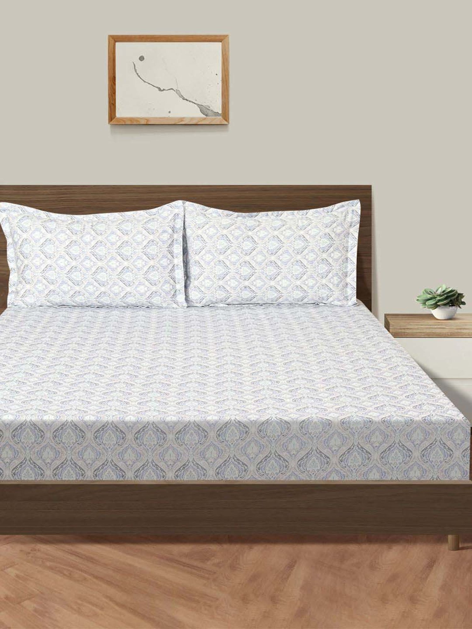 Swayam Grey Cotton 300 TC Double Size Bedsheet With Pillow Covers