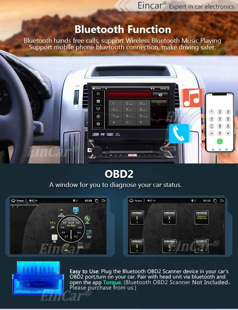 EinCar Single Din Car Stereo Bluetooth Radio for Car Android 10.0 GPS Navigation System 1 Din 7 inch Touch Screen 1GB RAM + 32 GB ROM Head Unit Video in Dash with WiFi USB Mirrorlink FM AM SWC