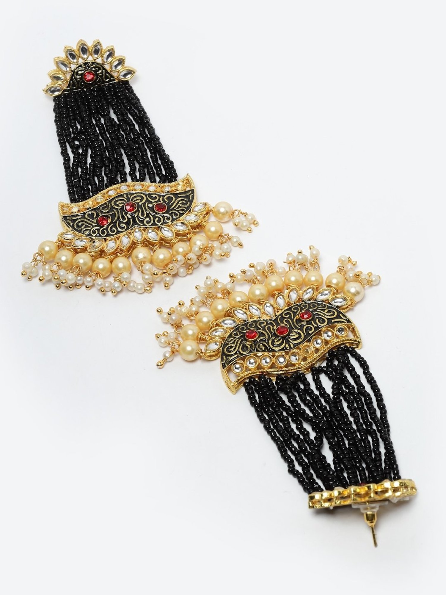 Moedbuille Meenakari Work Kundan & Pearl Studded Gold-Plated Traditional Tassel Dangler Earrings