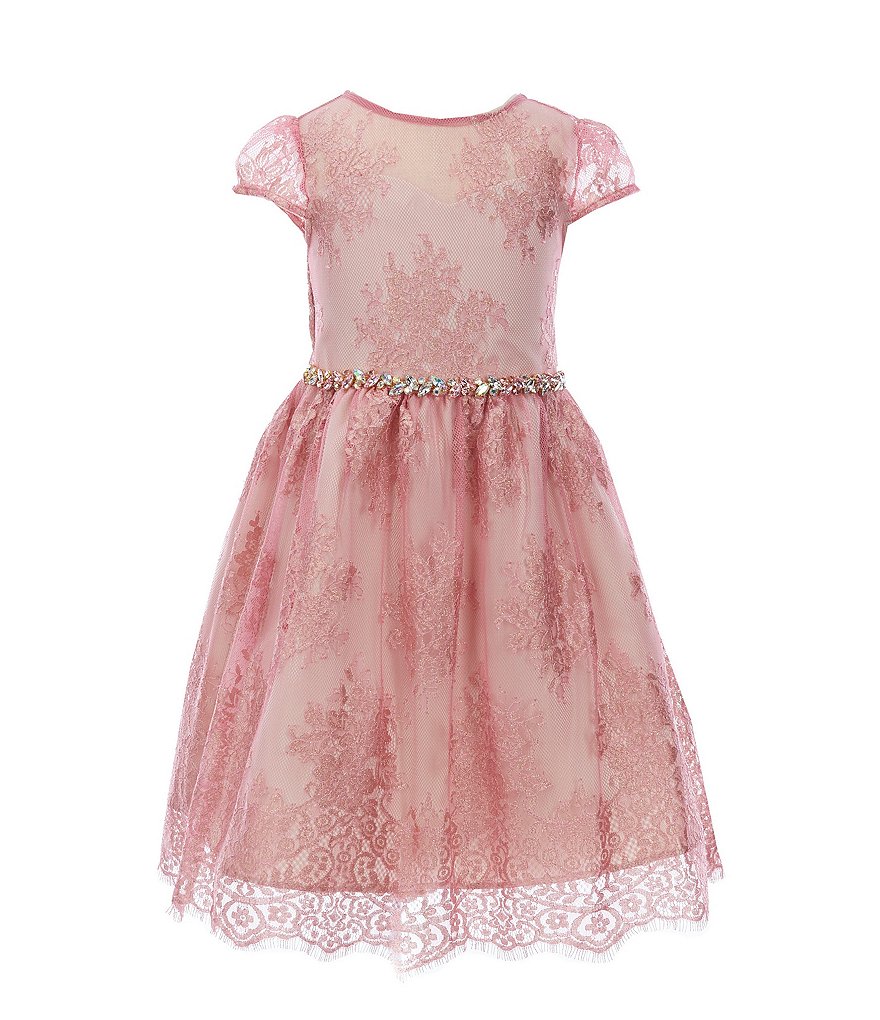 Rare Editions Little Girls 2T-6X Illusion Foiled Lace Fit-And-Flare Dress