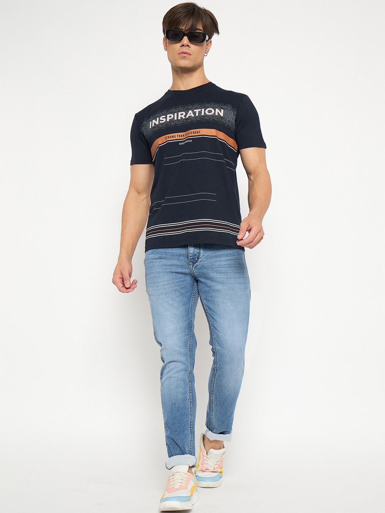 Duke Navy Slim Fit Printed T-Shirt