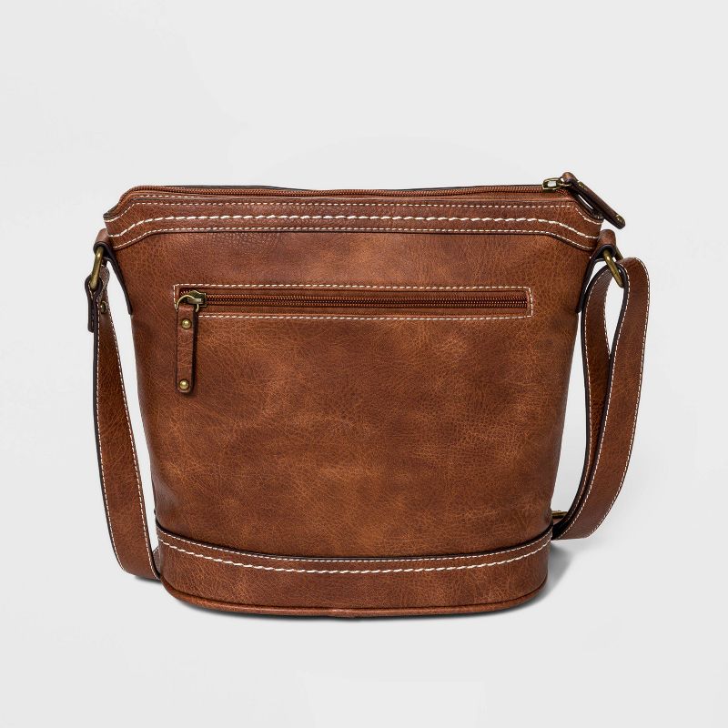 Bolo Zip Closure Zigzag Woven Crossbody Bag - Brown