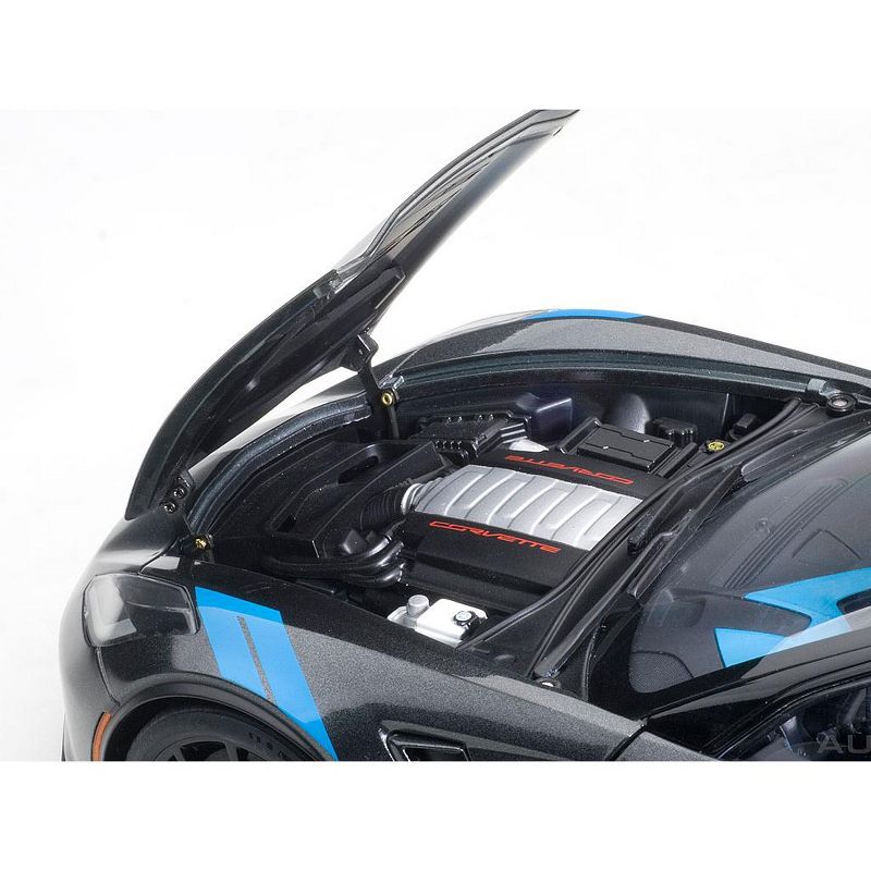2017 Chevrolet Corvette C7 Grand Sport Grey Metallic w/ Black Stripe & Blue Fender Hash Marks 1/18 Model Car by Autoart