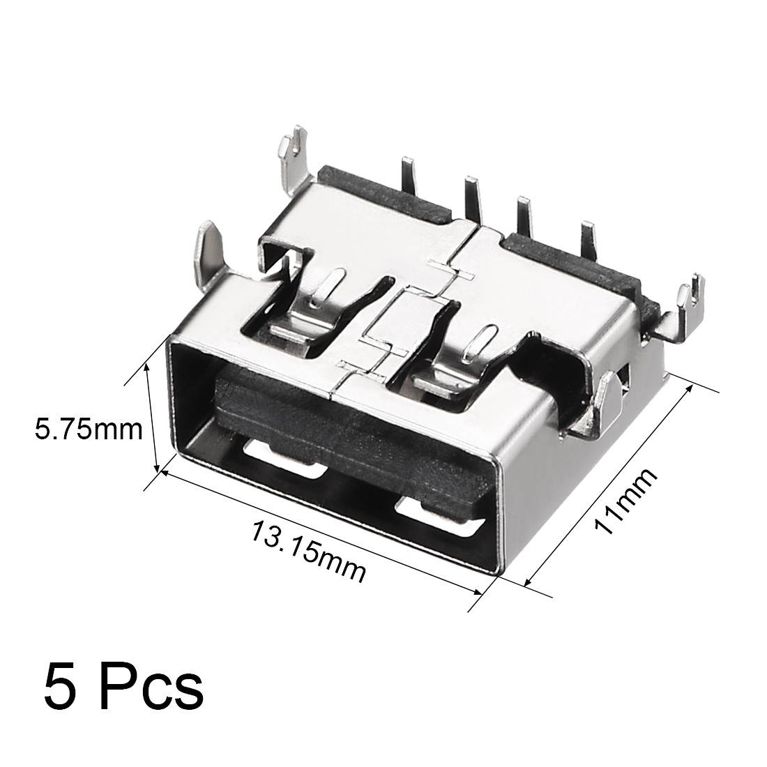 USB-AF PCB Connector Female Jack 11mm Short Body Sinking Plate 5pcs