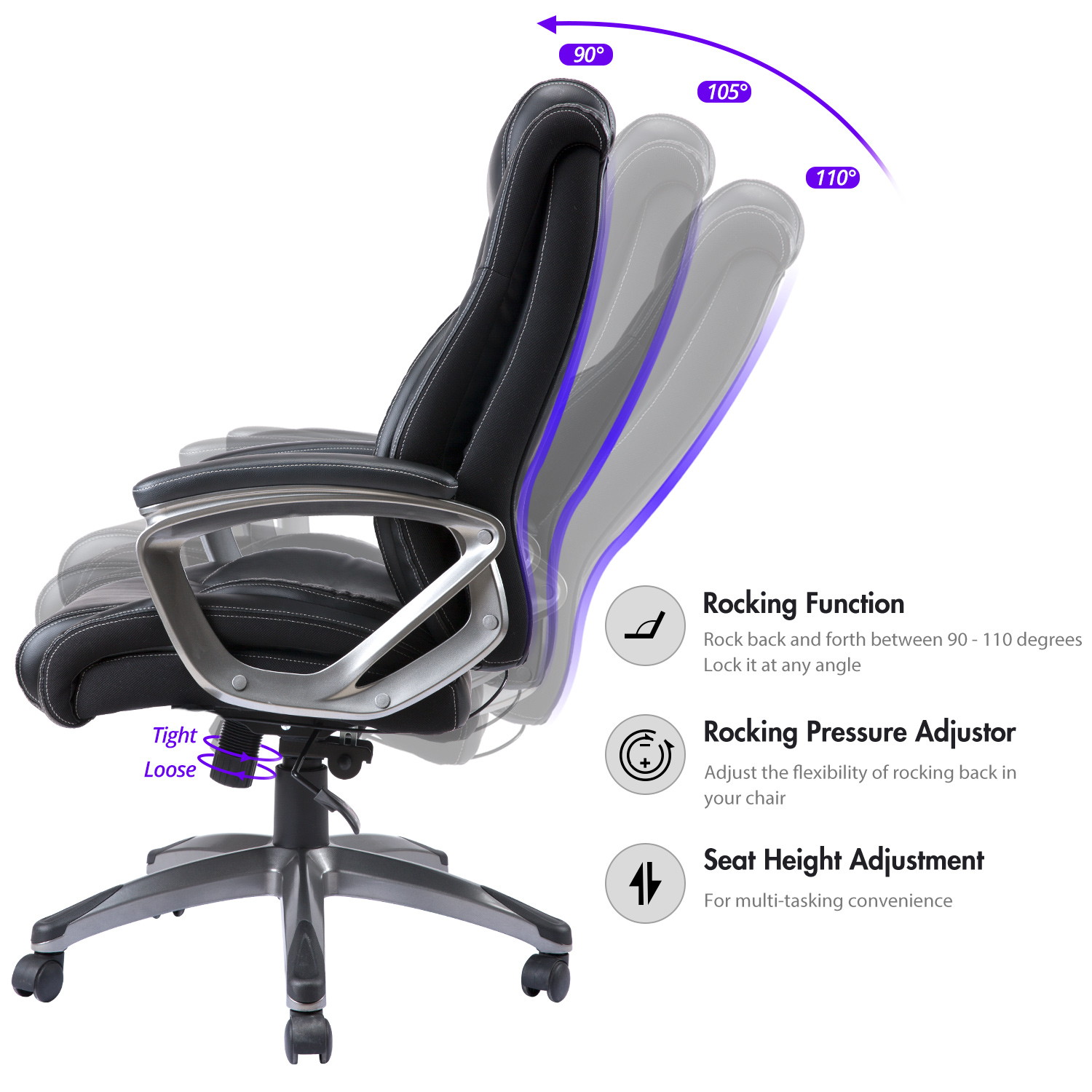 VANBOW Memory Foam Executive Office Chair, Adjustable Lumbar Support Tilt Angle Swivel PU High-Back Computer Task Desk Chair for Office Home