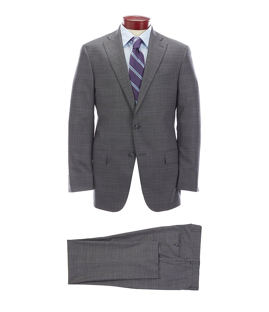 Hart Schaffner Marx Classic Fit Medium Grey Plaid Wool Blend Suit