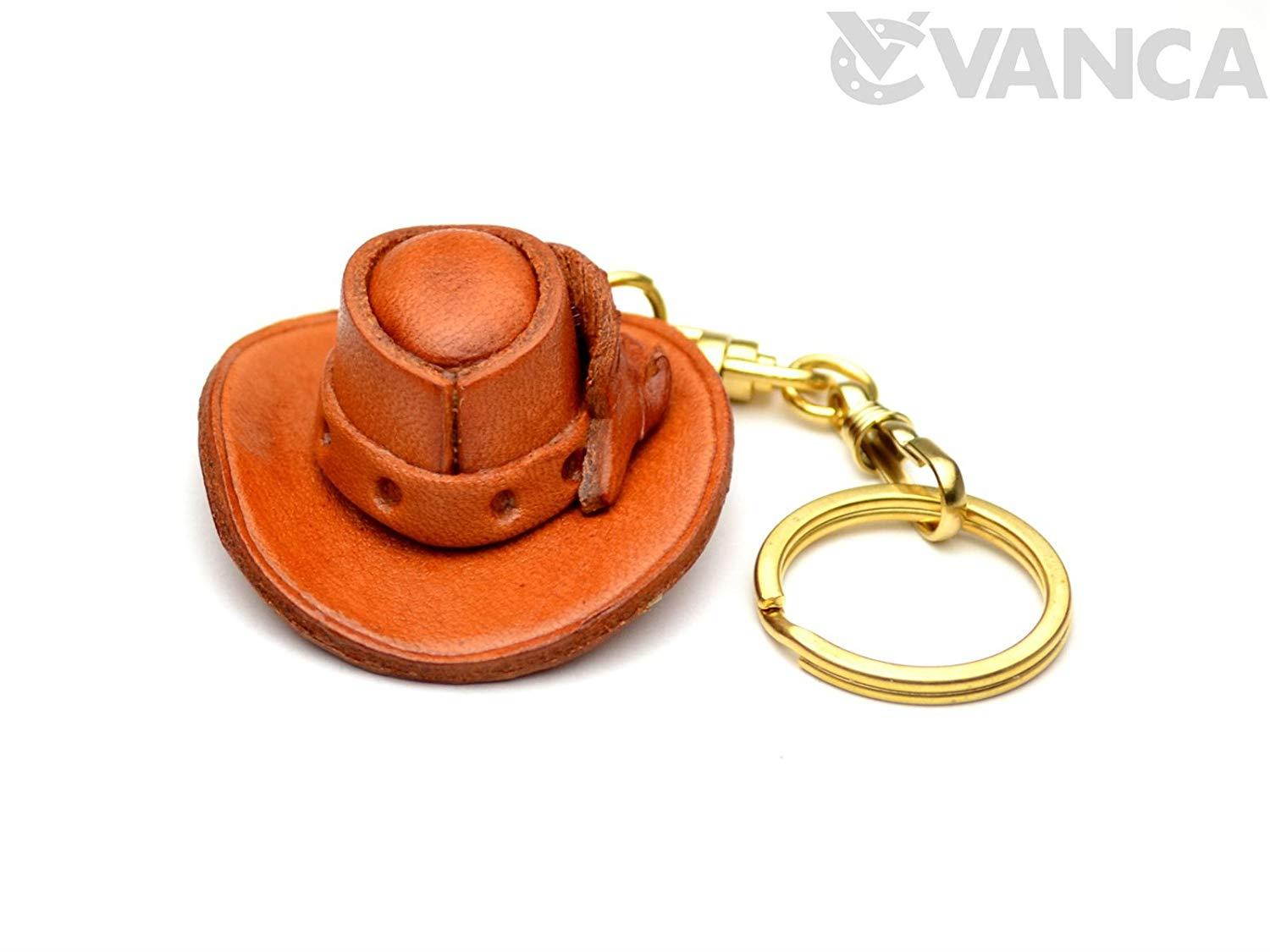 Cowboy Hat 3D Leather Keychain(L) VANCA CRAFT-Collectible Keyring Charm Pendant Made in Japan