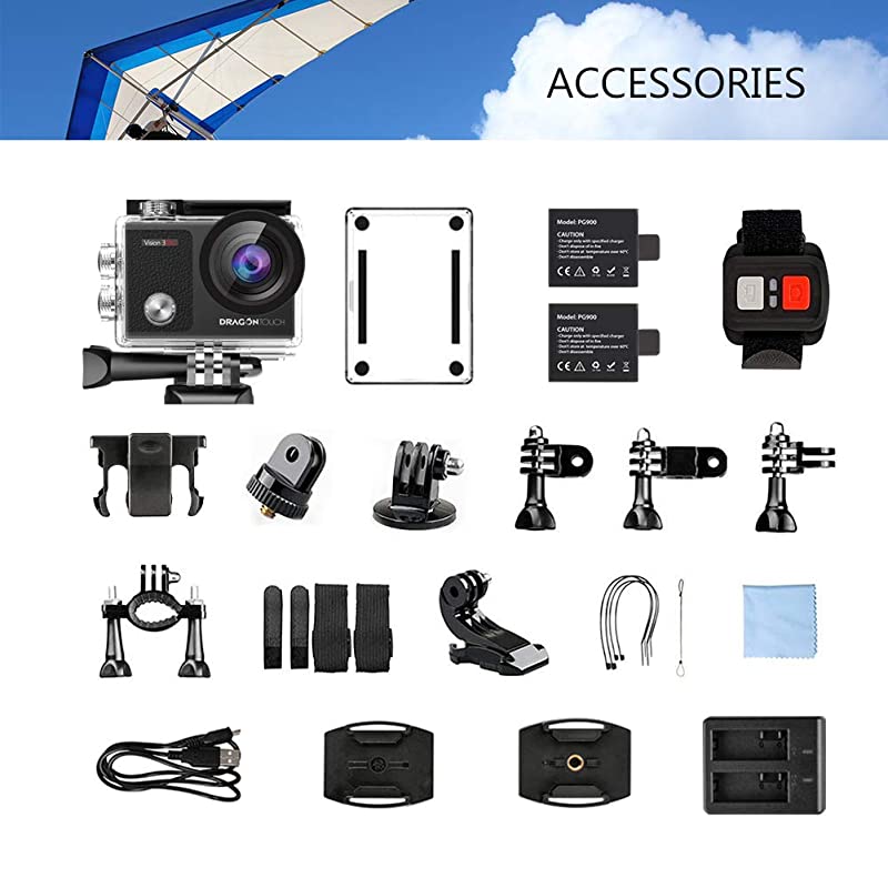 4K Action Camera Touch Screen 16MP Vision 3 Pro 100 feet Waterproof Camera Adjustable View Angle WiFi Sports Camera with Remote Control and Helmet Accessories Kit