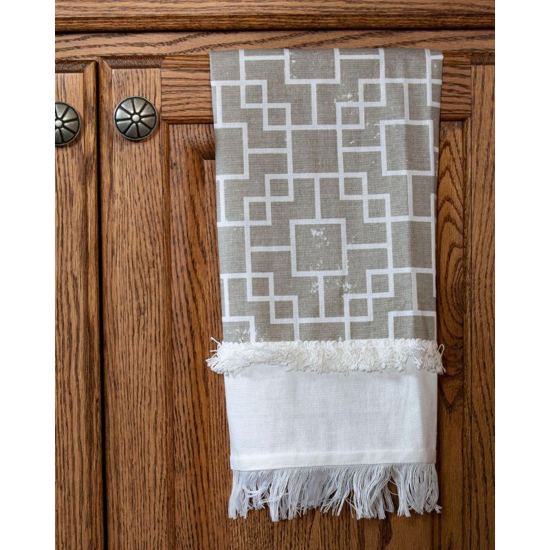 Trellis Pattern 27 x 18 Inch Woven Kitchen Tea Towel with Hand Sewn Fringe - Foreside Home & Garden