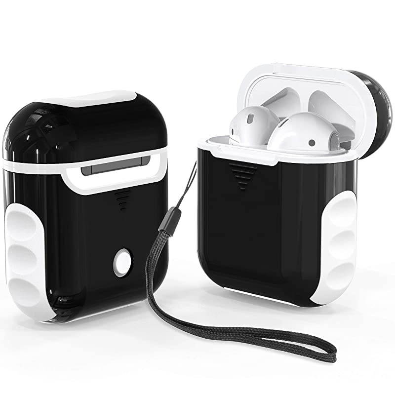 Airpods Case Cover Heavy Duty Hybrid 2 in 1 Shockproof Full Protective Case Hard PC+Soft Rubber Silicone Skin Cover Accessories Kits for Airpods 1Airpods 2 BlackampWhite