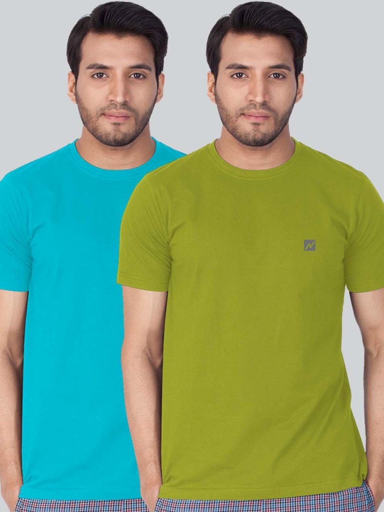 Lux Nitro Turquoise & Olive Green Regular Fit T-Shirt Pack of - 2