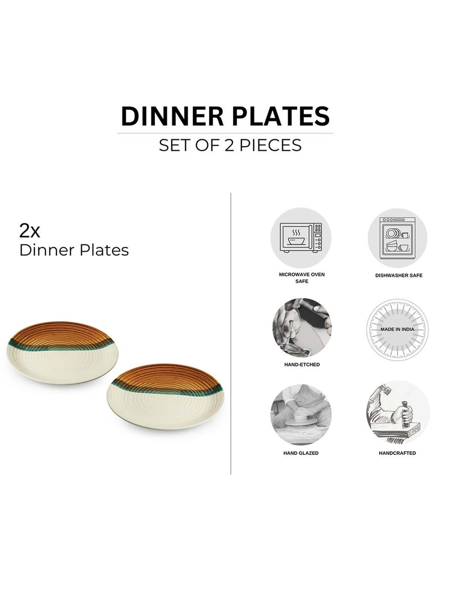 ExclusiveLane Zen Garden Brown & Green Ceramic Hand Glazed Dinner Plates - Set of 2