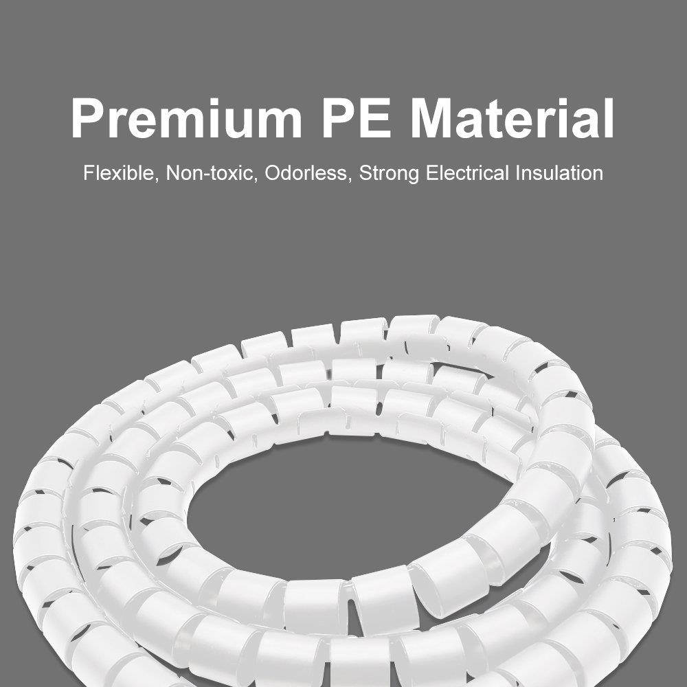 Cable Tube Organizer, TITACUTE Coiled Tube Sleeve Cable Wrap Spiral Wire Sleeves Cable Management with Cord Cover Clips for TV PC Computer Home Entertainment Wall White